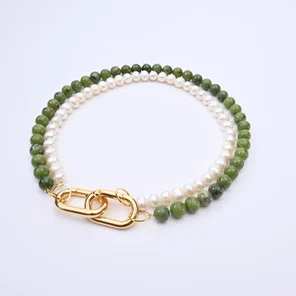 Двойной чокер из нефрита и жемчуга — 3 в 1: шея, сумка, джинсы