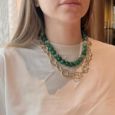 Сет ожерелье из агата и массивная цепь